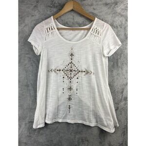 Miss Me Studded Shirt White Gold Metallic Open Back  Size XS